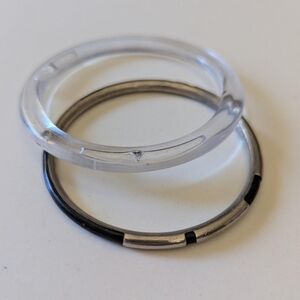 Lot of Two Vintage Bangle Bracelets Clear Plastic & Silver Tone & Black
